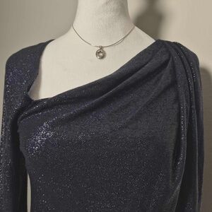 Ramy Brook Shimmering Navy Metallic Sparkly Draped Knit Top S